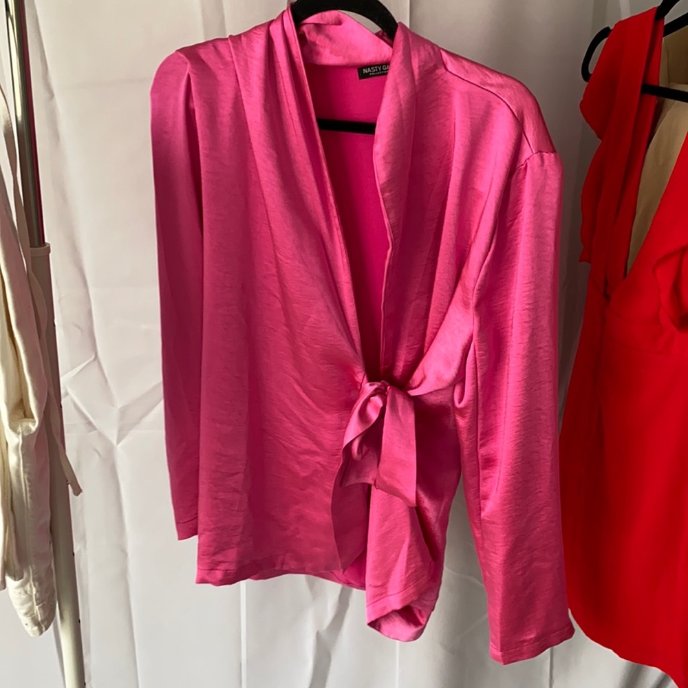 NastyGal oversized pink sating blazer